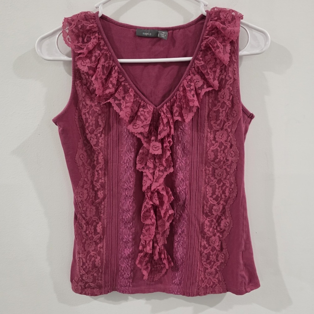 Vintage Y2K Apt 9 Womens Top Size Medium Fairy‎ Floral Lace Ruffle Ren Faire